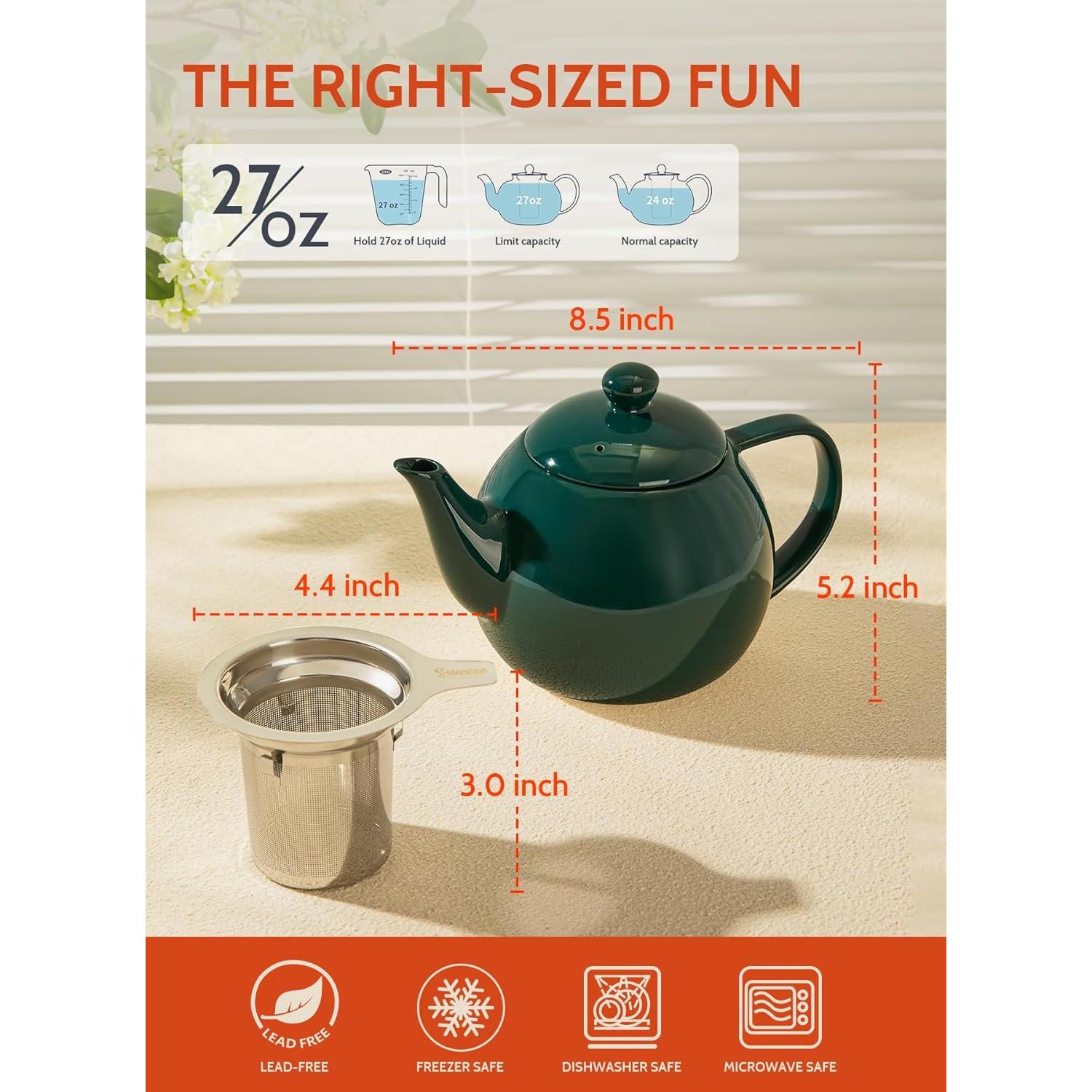 Tetera de Porcelana Sweese 27 oz con Infusor Acero Inoxidable Verde