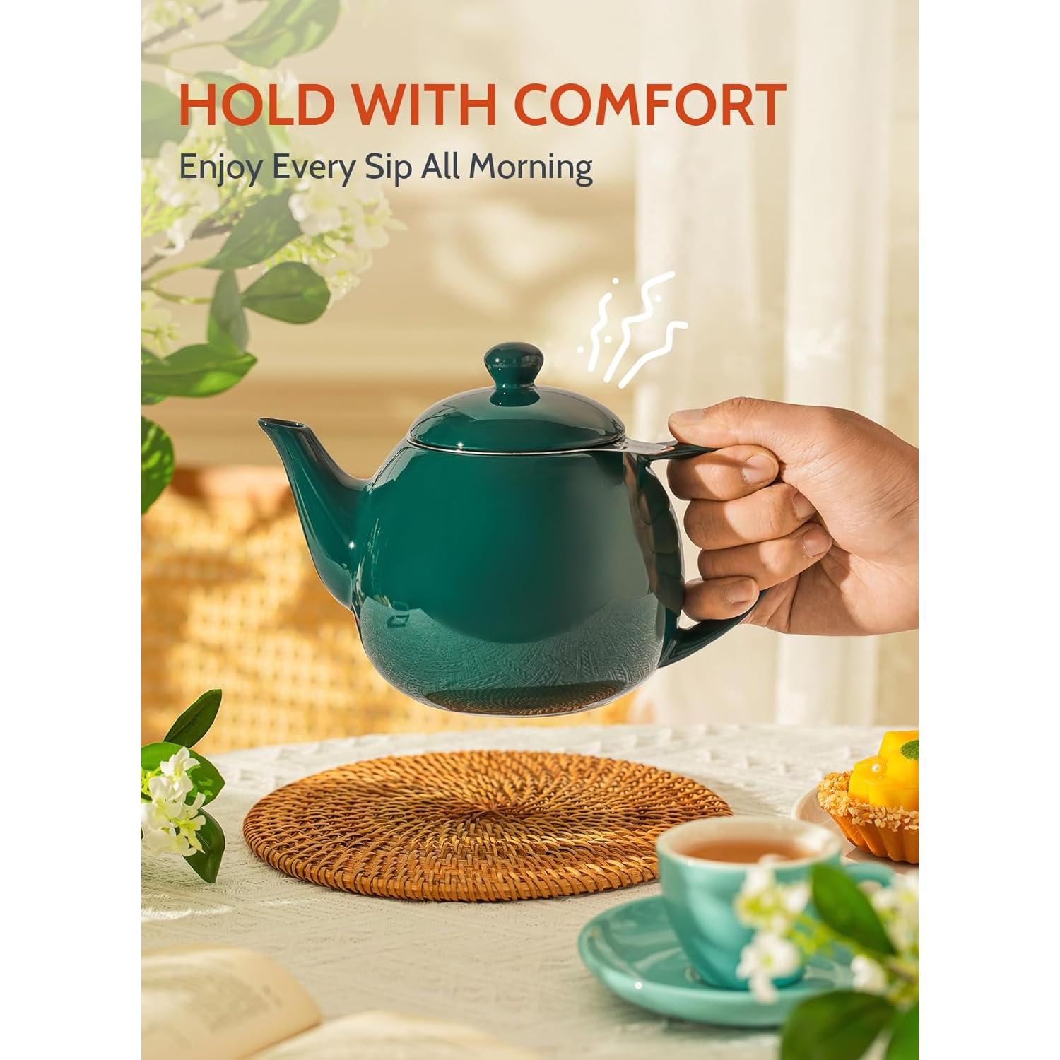 Tetera de Porcelana Sweese 27 oz con Infusor Acero Inoxidable Verde