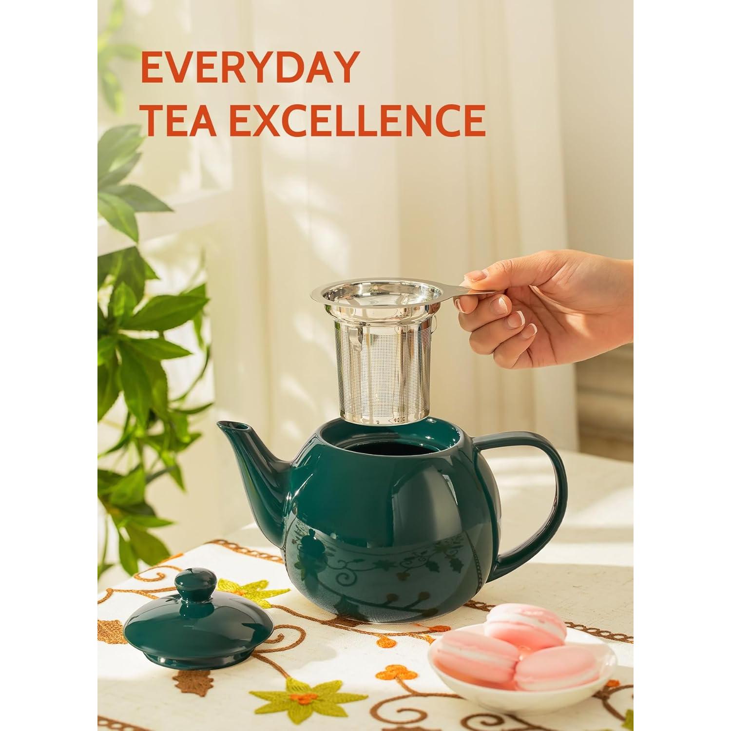 Tetera de Porcelana Sweese 27 oz con Infusor Acero Inoxidable Verde