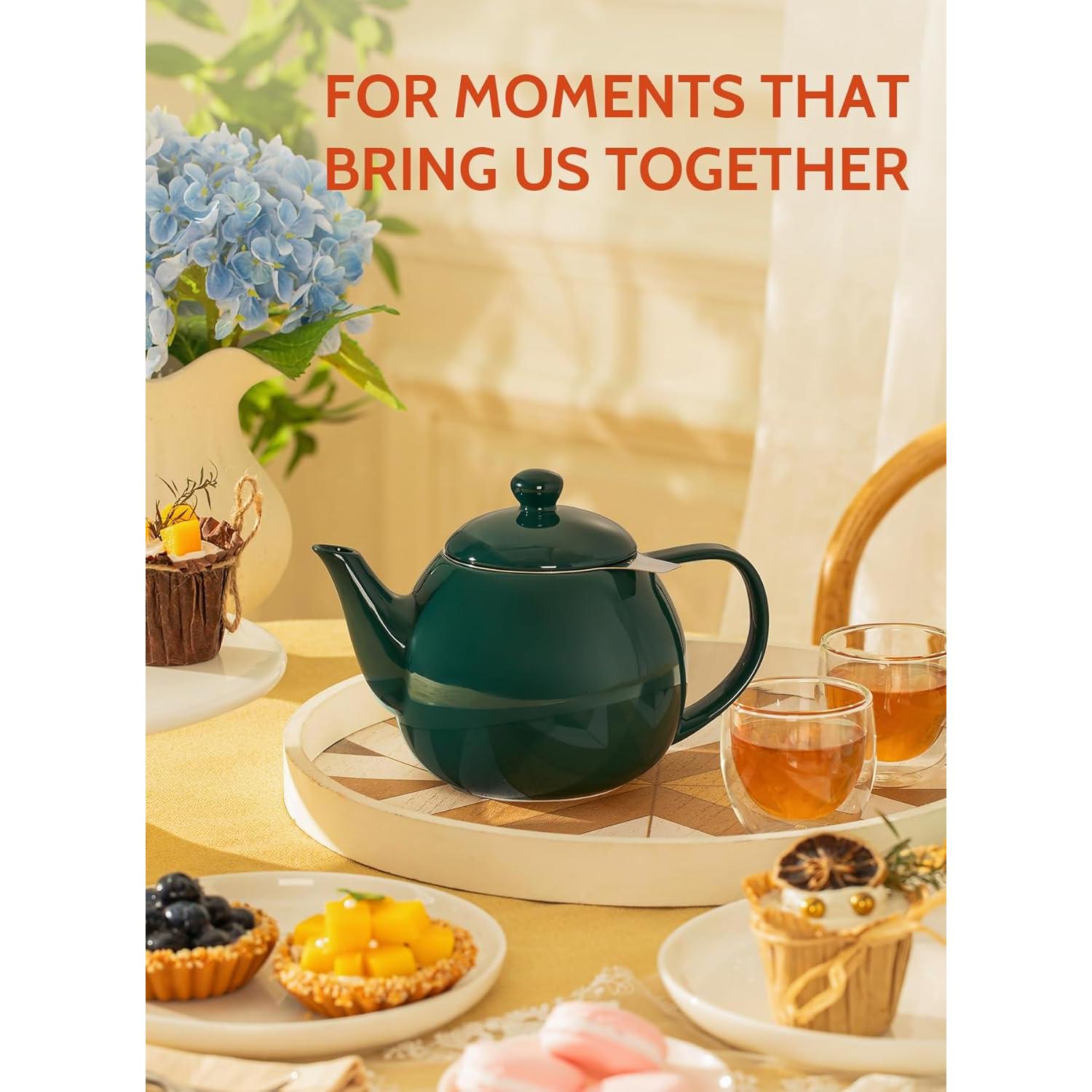 Tetera de Porcelana Sweese 27 oz con Infusor Acero Inoxidable Verde