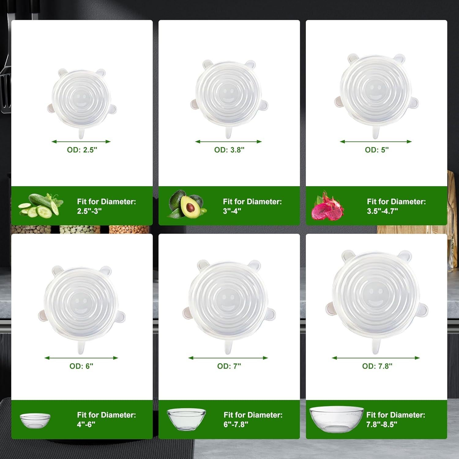 Tapas de Silicona Estirables HLPADMOY - 6 Piezas Reutilizables