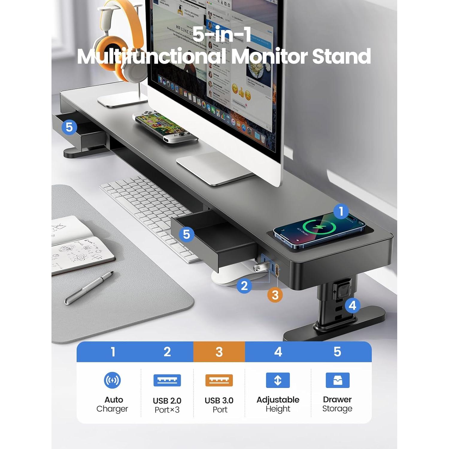 Soporte de Monitor Dual Meatanty con Cargador y USB