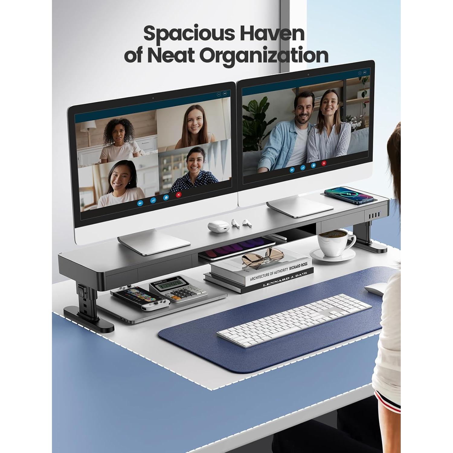 Soporte de Monitor Dual Meatanty con Cargador y USB