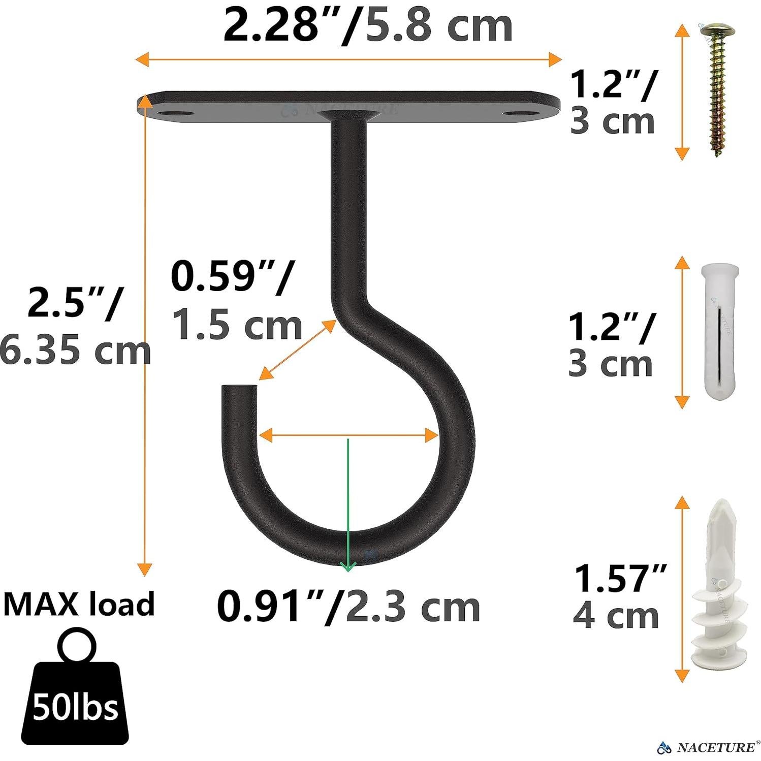 Ganchos de Techo NACETURE 6.35 cm Alta Resistencia 2 Paquete