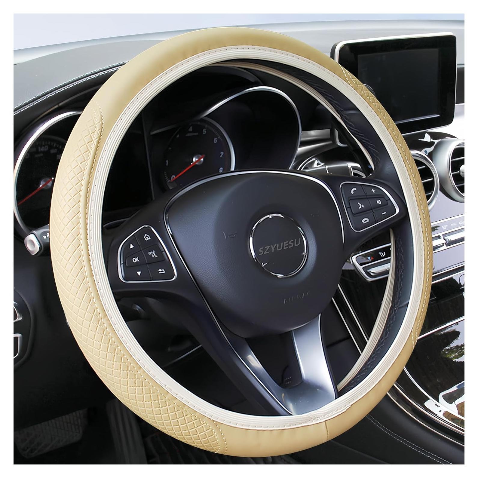 Cubierta de Volante de Cuero SZYUESU Beige 38cm Antideslizante