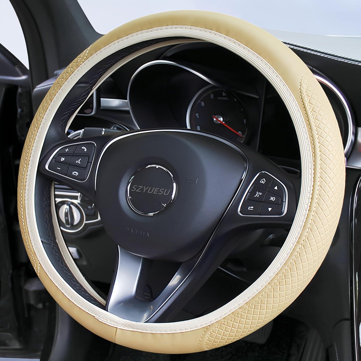 Cubierta de Volante de Cuero SZYUESU Beige 38cm Antideslizante