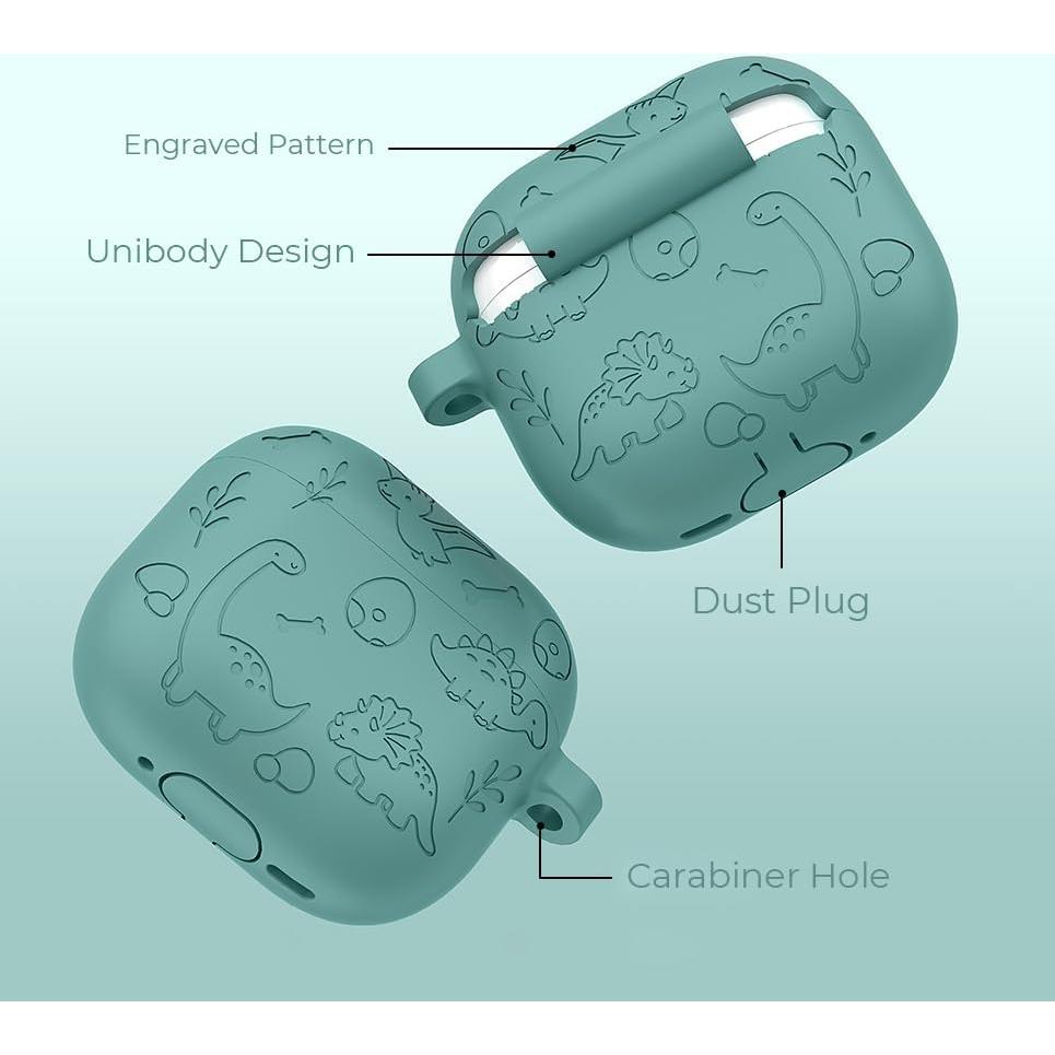 Funda para AirPods 4 Mouzor Verde Dinosaurio Silicona 3D