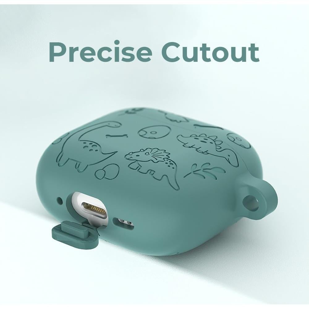 Funda para AirPods 4 Mouzor Verde Dinosaurio Silicona 3D