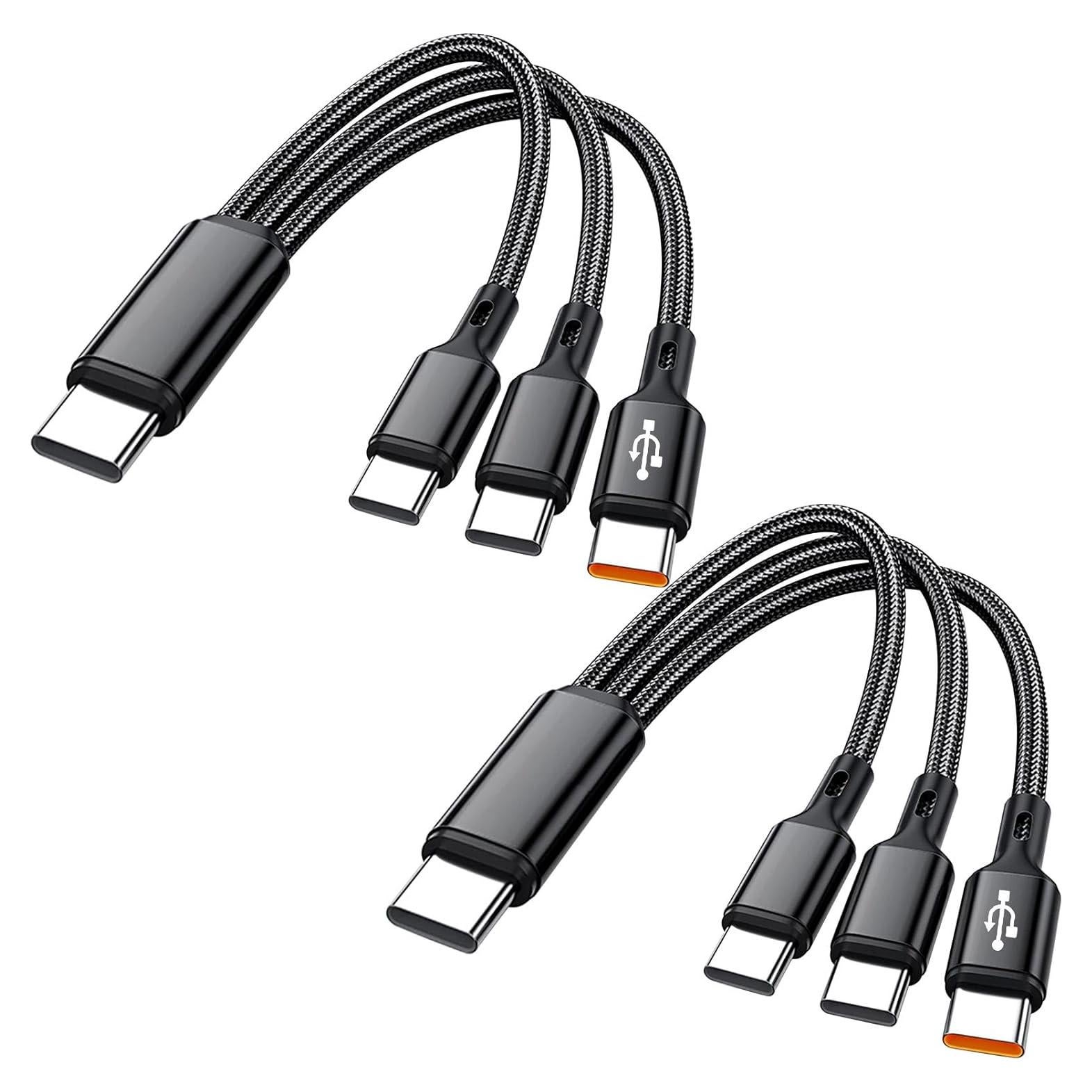 Cable USB C 3 en 1 Awnuwuy 0.18m Negro - 2 Pack