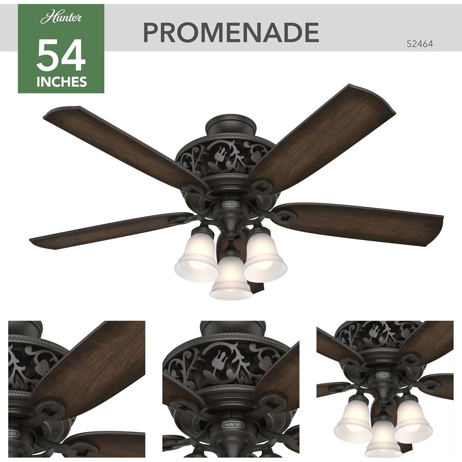Ventilador de Techo Hunter Promenade 54" Bronce LED Control Remoto