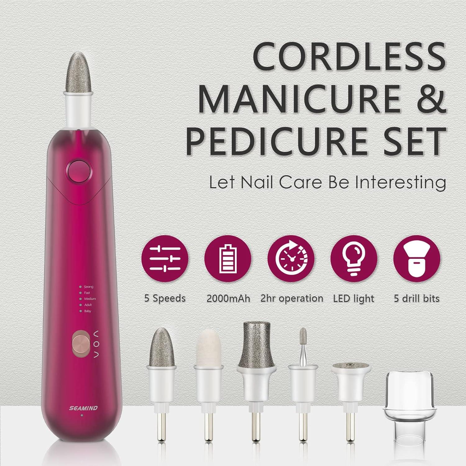 Juego de Manicura y Pedicura SEAMIND - Cortador Eléctrico Inalámbrico 5 Velocidades