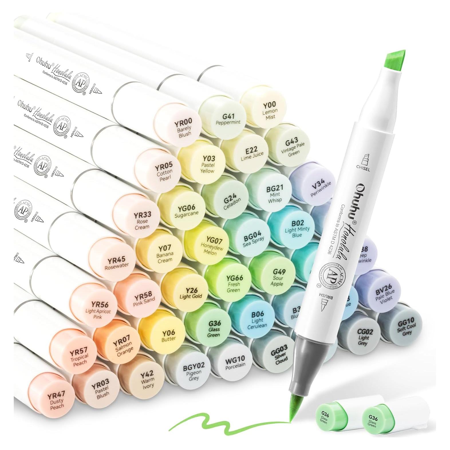 Set de Marcadores de Alcohol Ohuhu - 48 Colores Pastel + Mezclador