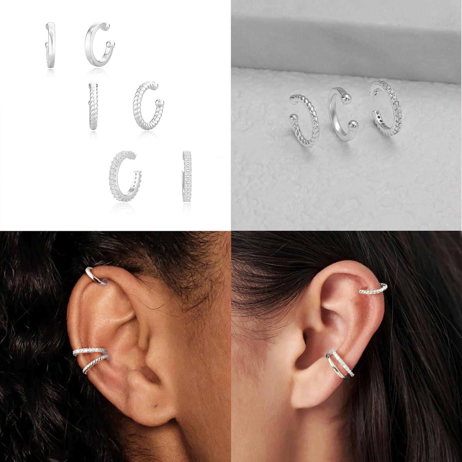 Pendientes de oreja dorados Koperin sin perforar con circonitas