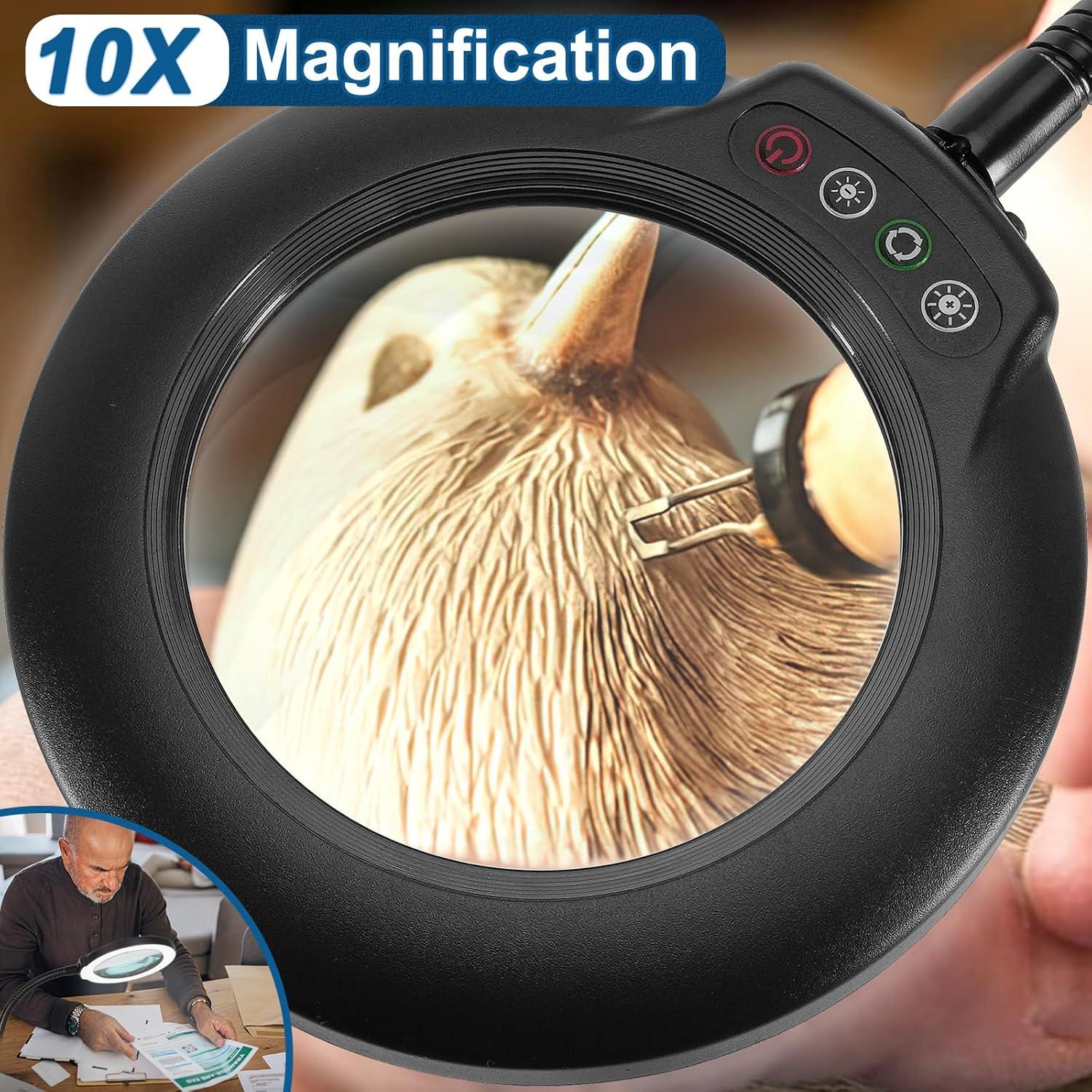 Lupa de Escritorio IVMAIE 10X con Luz y Cuello de Ganso