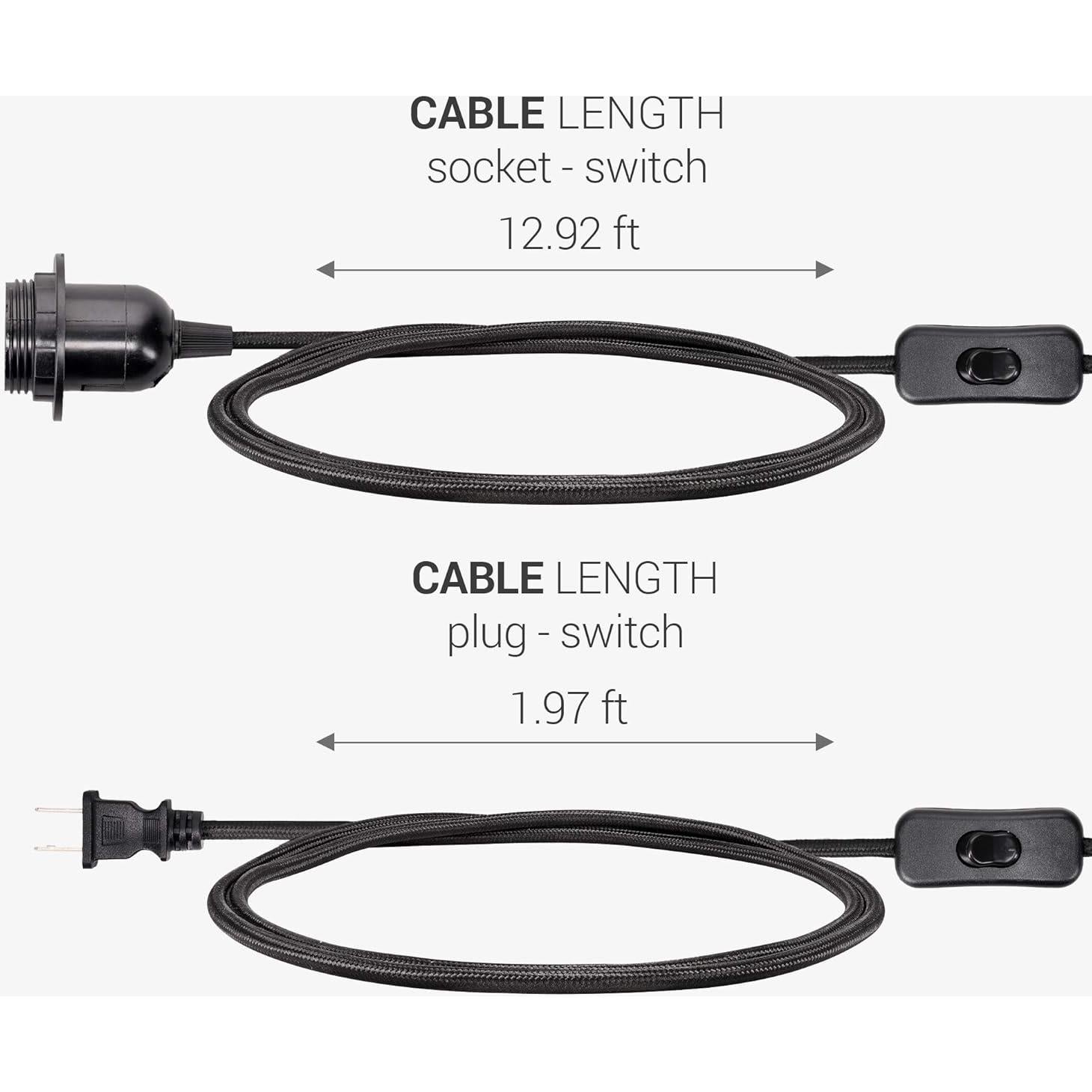 Cable de Lámpara de Techo kwmobile 4.57m E26 Negro Tela