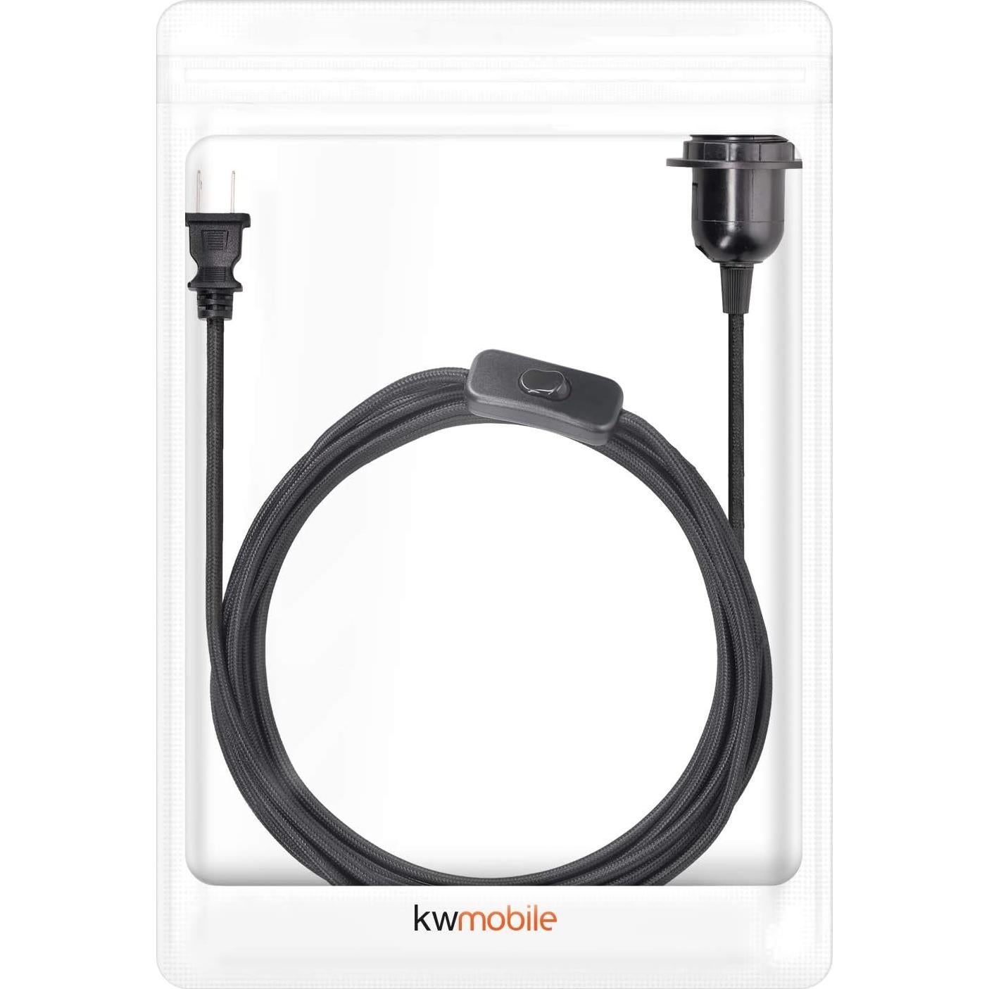 Cable de Lámpara de Techo kwmobile 4.57m E26 Negro Tela