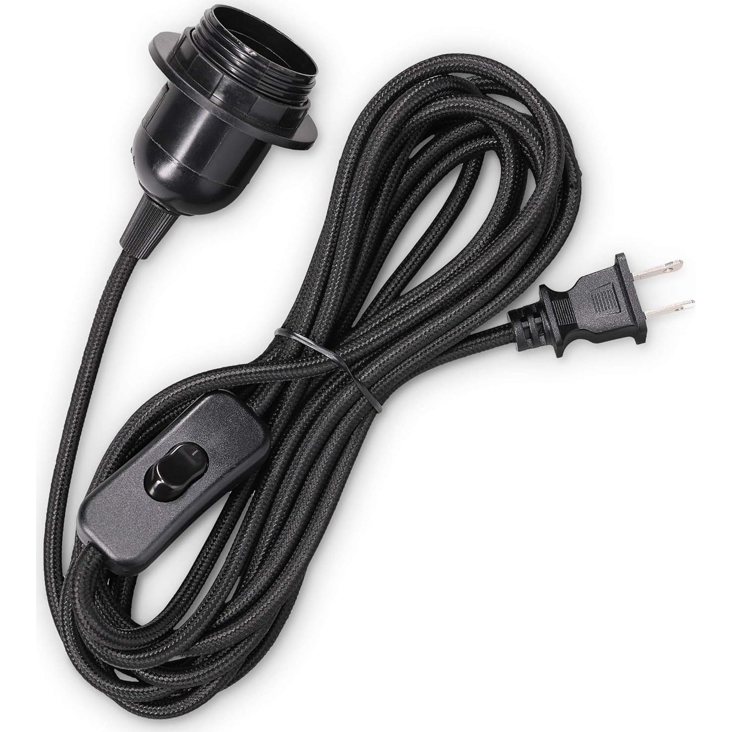 Cable de Lámpara de Techo kwmobile 4.57m E26 Negro Tela