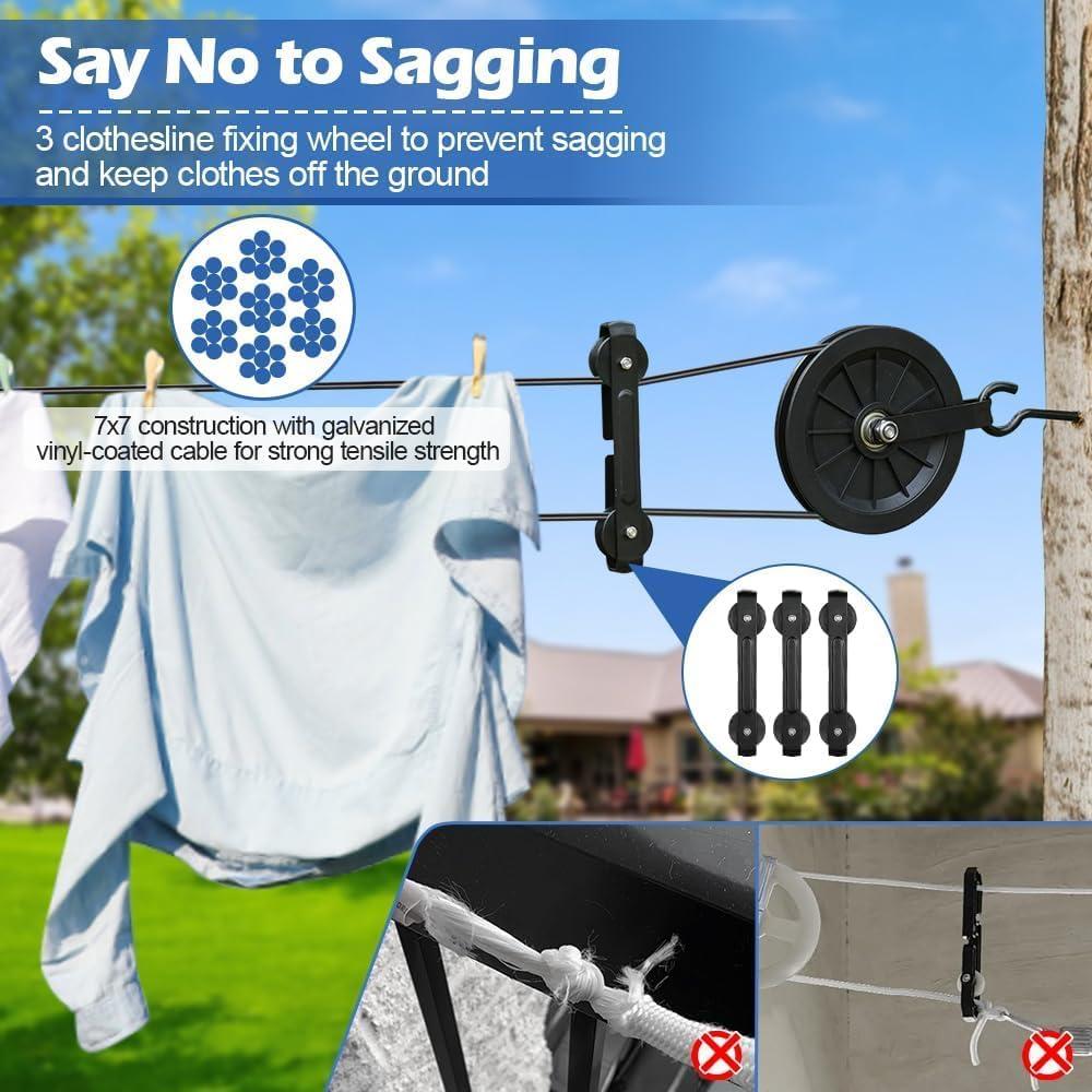 Kit de Tendedero Exterior Fshihine 150 pies Acero Galvanizado