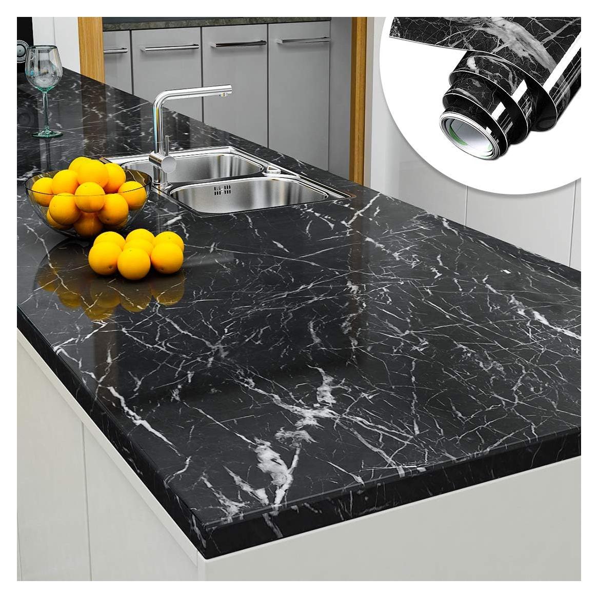 Papel Contacto de Mármol Negro YENHOME 0.45m x 3m Autoadhesivo