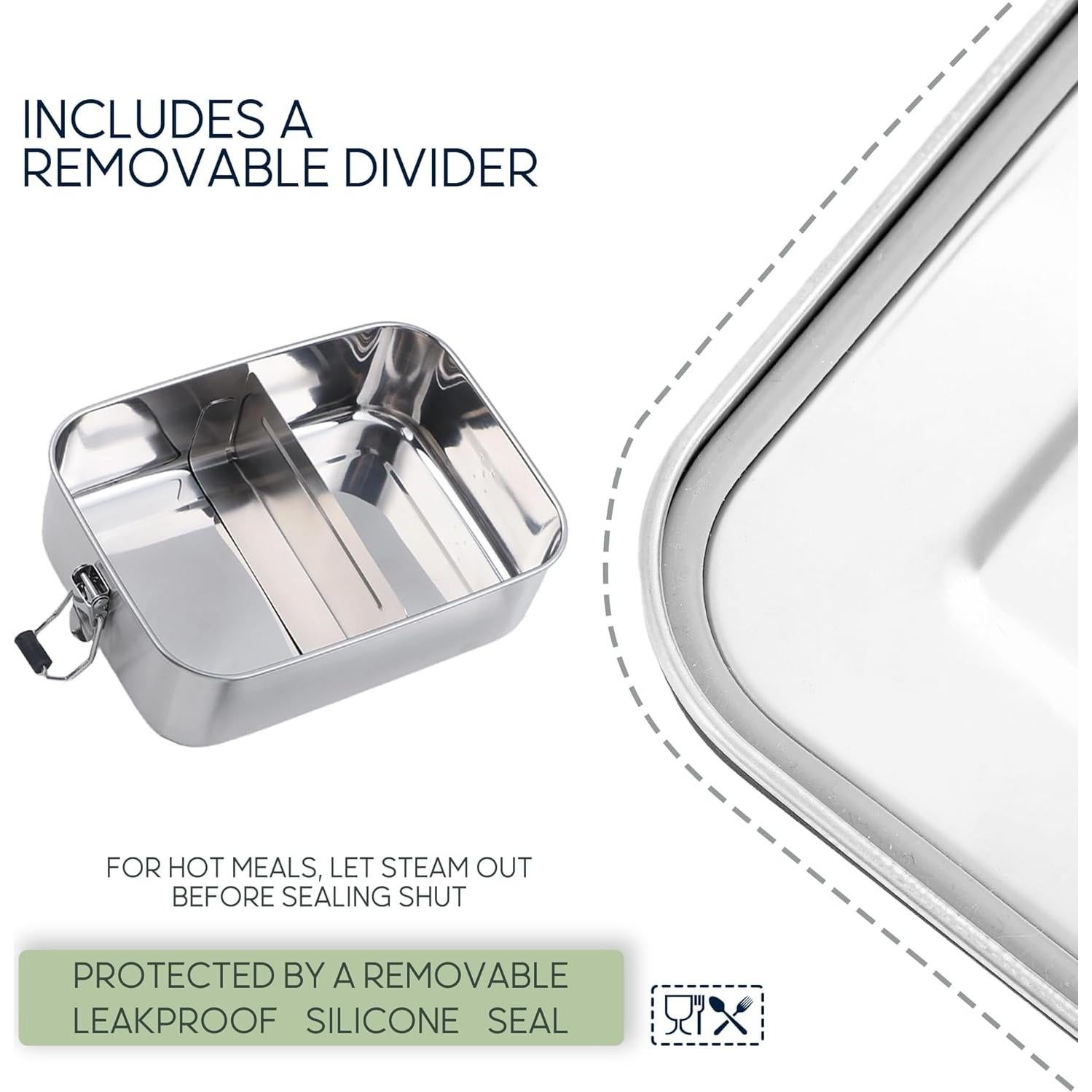 Caja de Almuerzo de Acero Inoxidable FLUNIGLOBAL 0.8L Plata