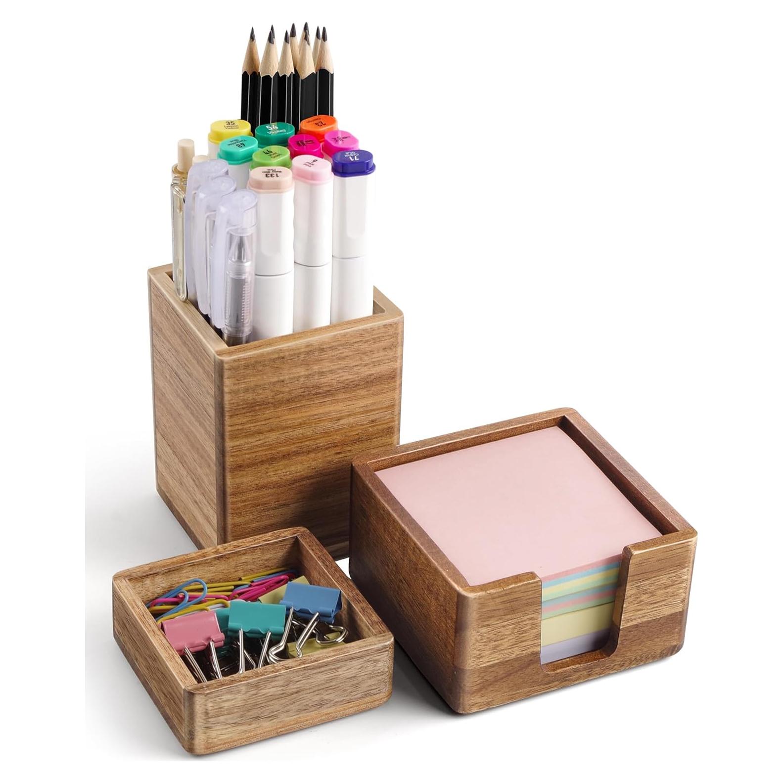 Juego de Organizador de Escritorio de Madera Acacia SWKHDKX - 3 Piezas