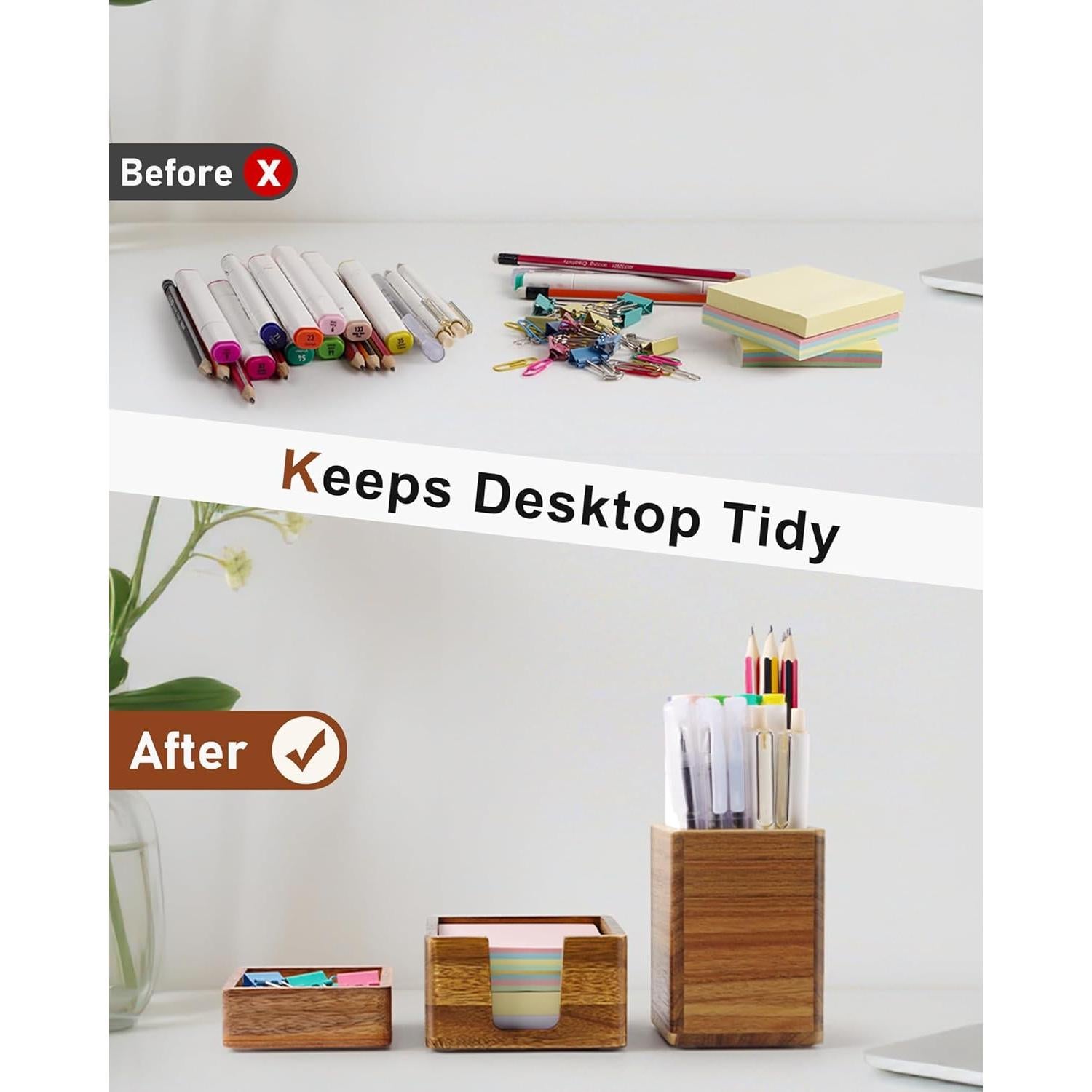 Juego de Organizador de Escritorio de Madera Acacia SWKHDKX - 3 Piezas