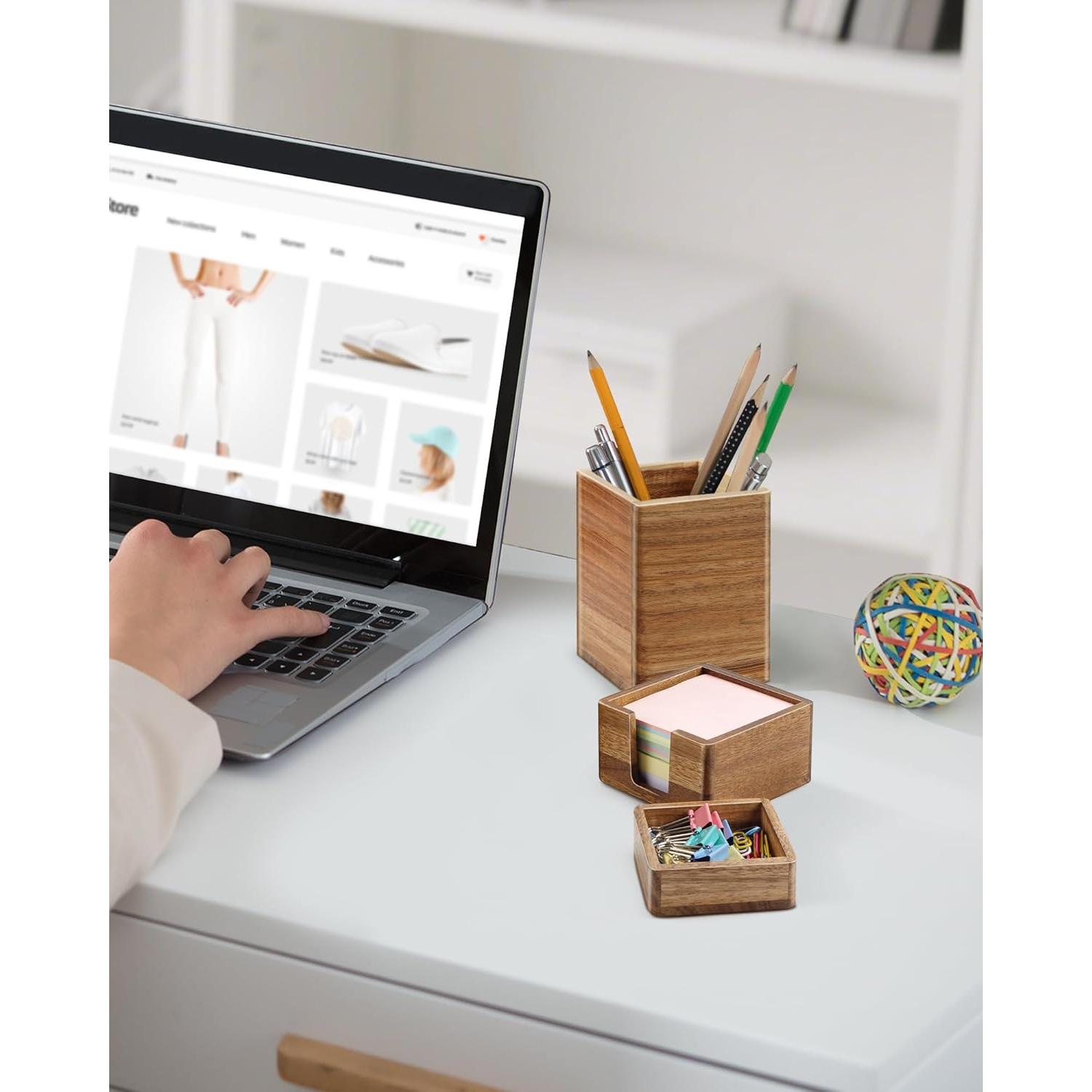 Juego de Organizador de Escritorio de Madera Acacia SWKHDKX - 3 Piezas