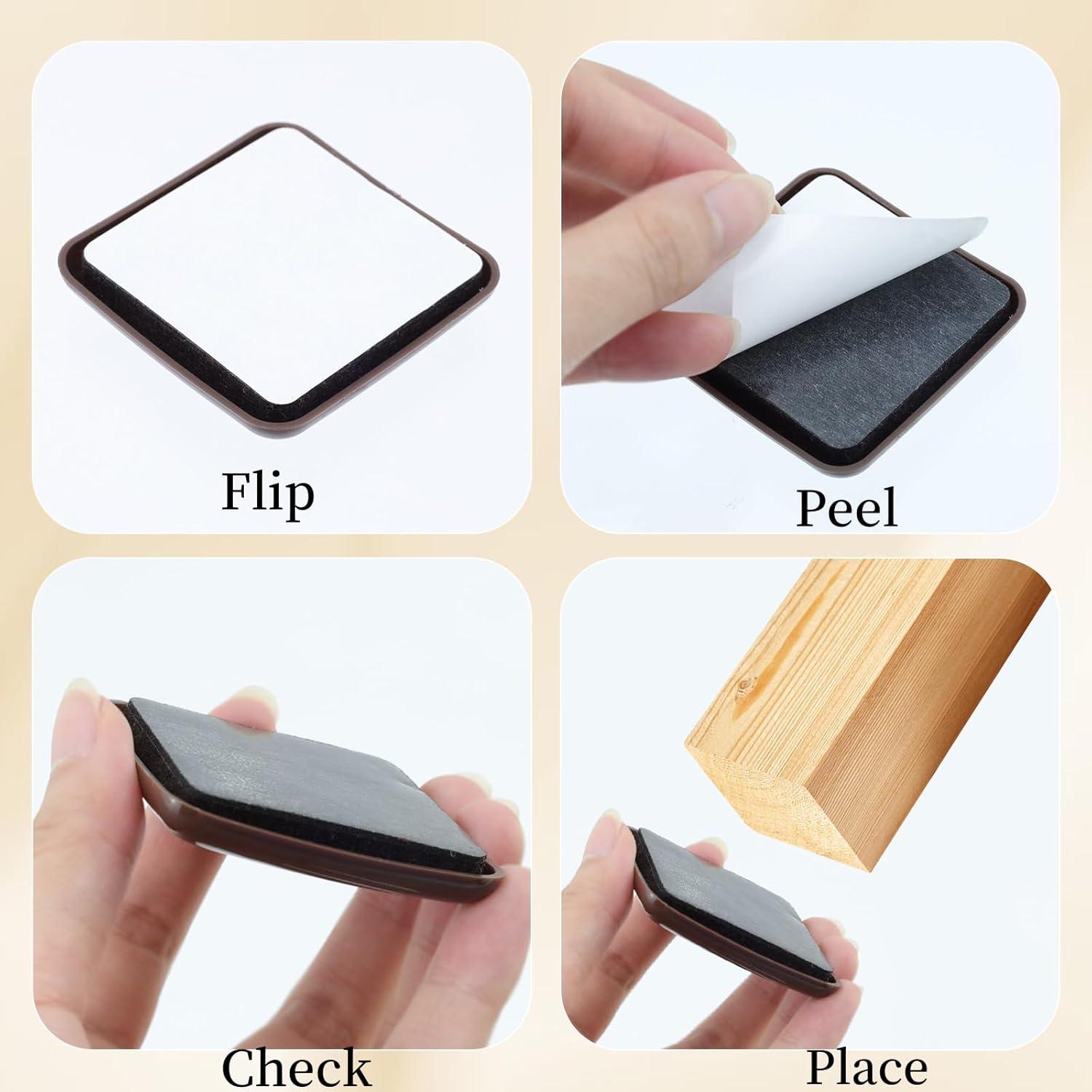 8 Deslizadores de Muebles Autoadhesivos Cuadrados Marrón