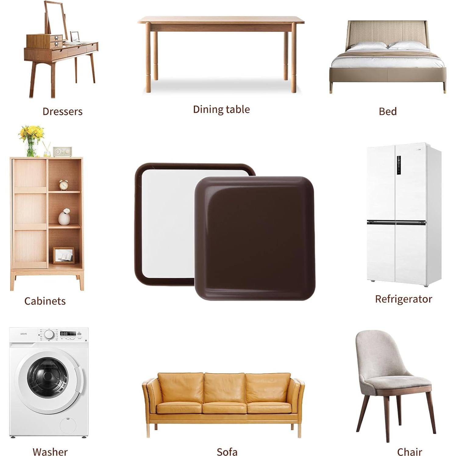 8 Deslizadores de Muebles Autoadhesivos Cuadrados Marrón