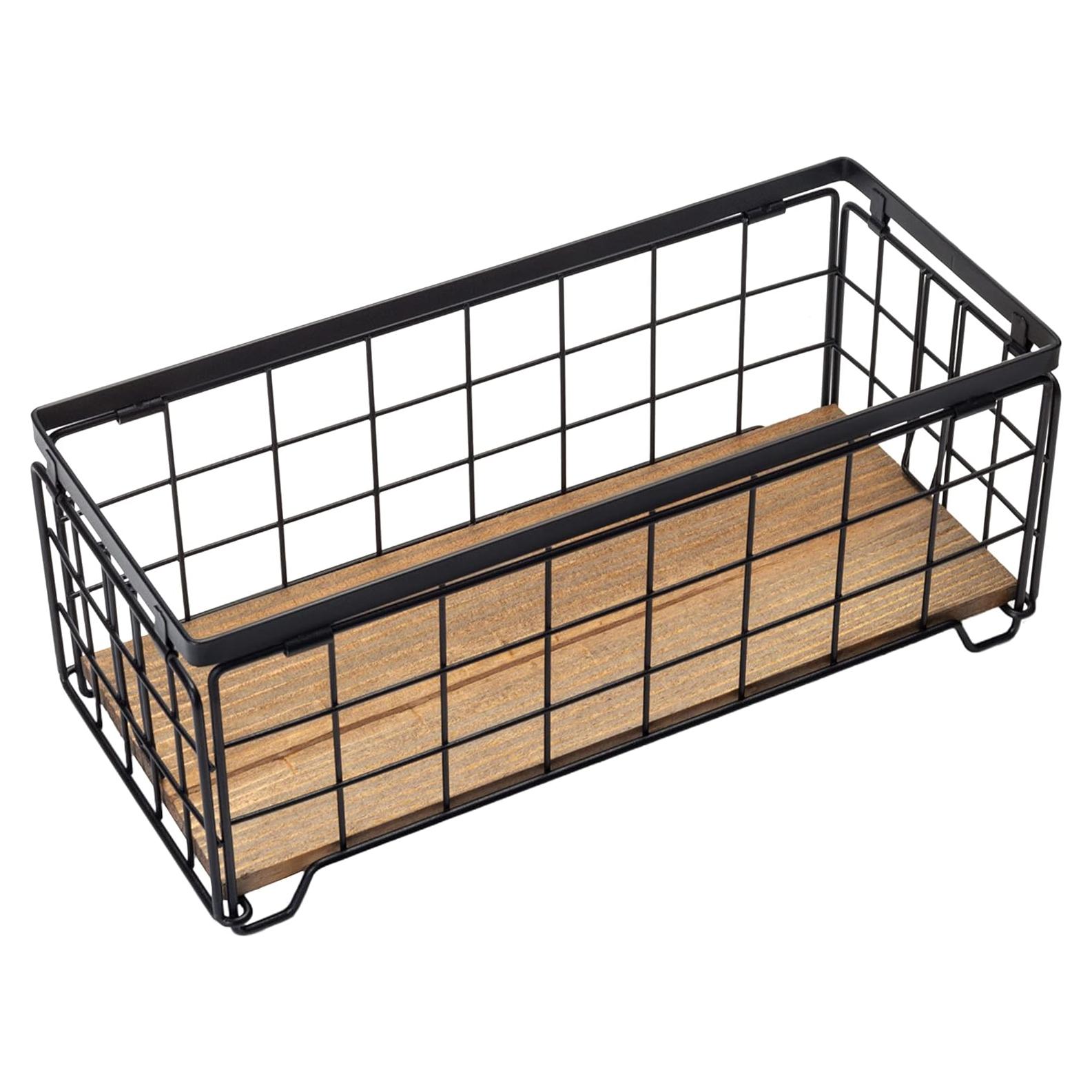 Cesta de Almacenamiento TIEYIPIN de Alambre y Madera - Negro