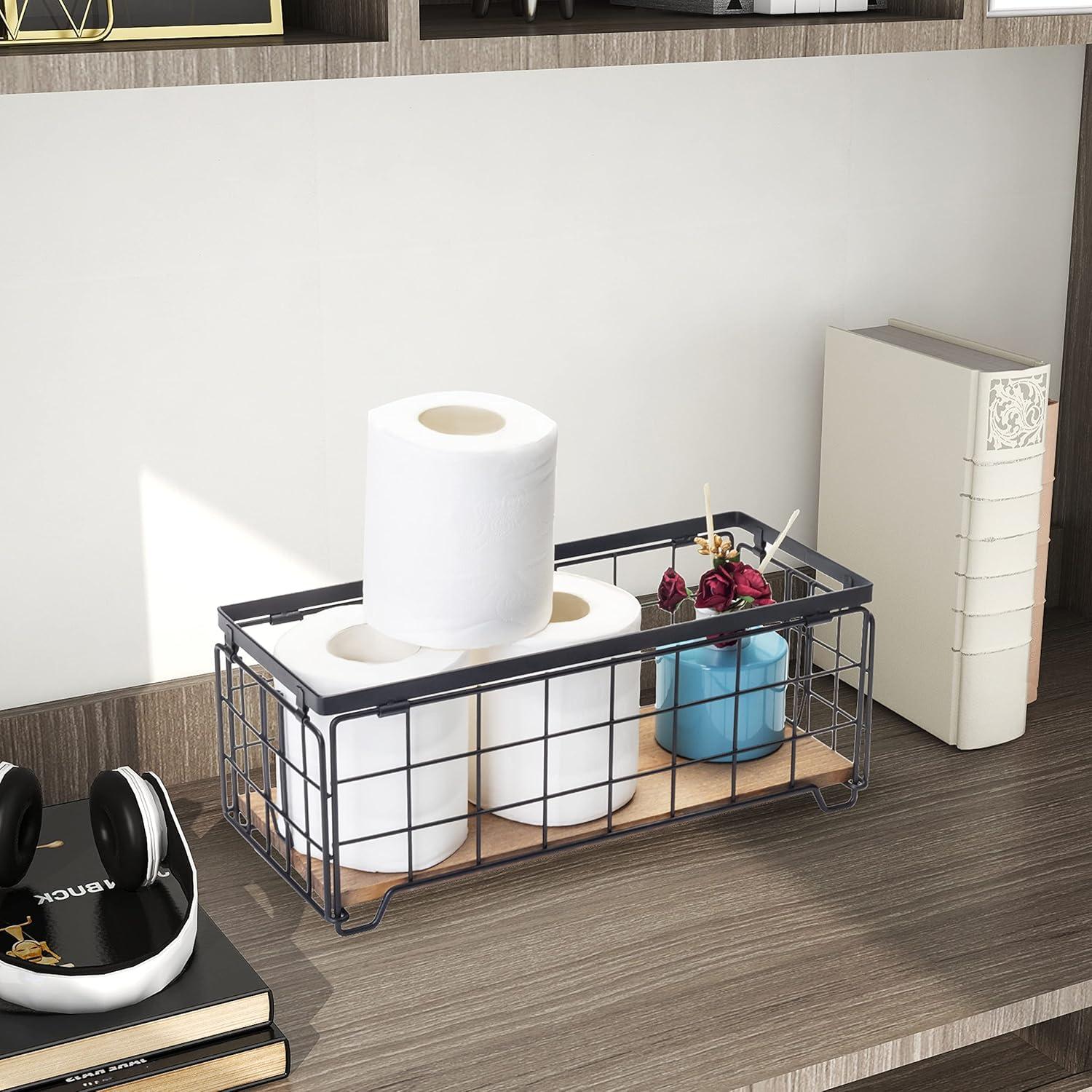 Cesta de Almacenamiento TIEYIPIN de Alambre y Madera - Negro