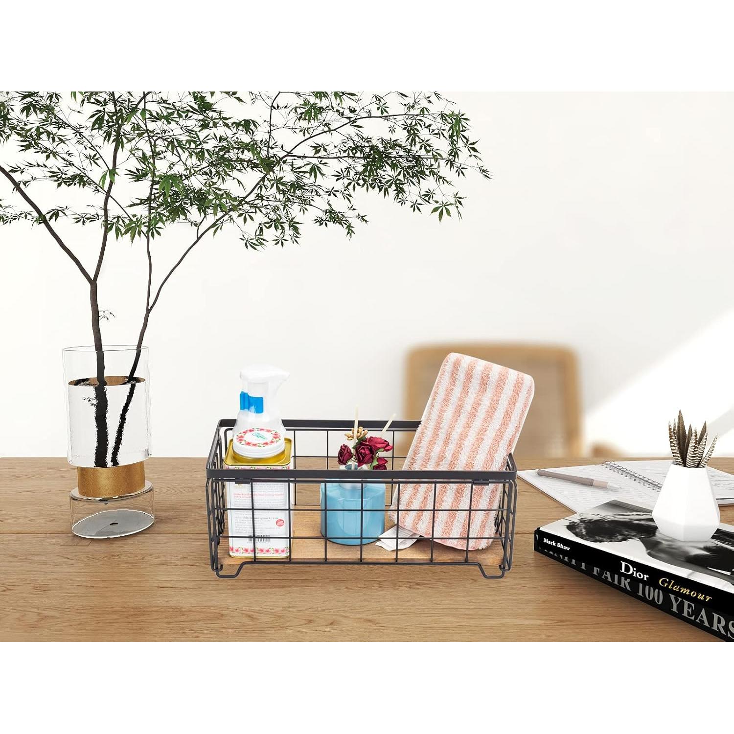 Cesta de Almacenamiento TIEYIPIN de Alambre y Madera - Negro