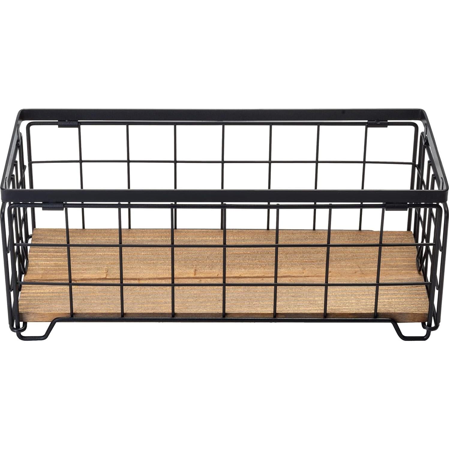 Cesta de Almacenamiento TIEYIPIN de Alambre y Madera - Negro