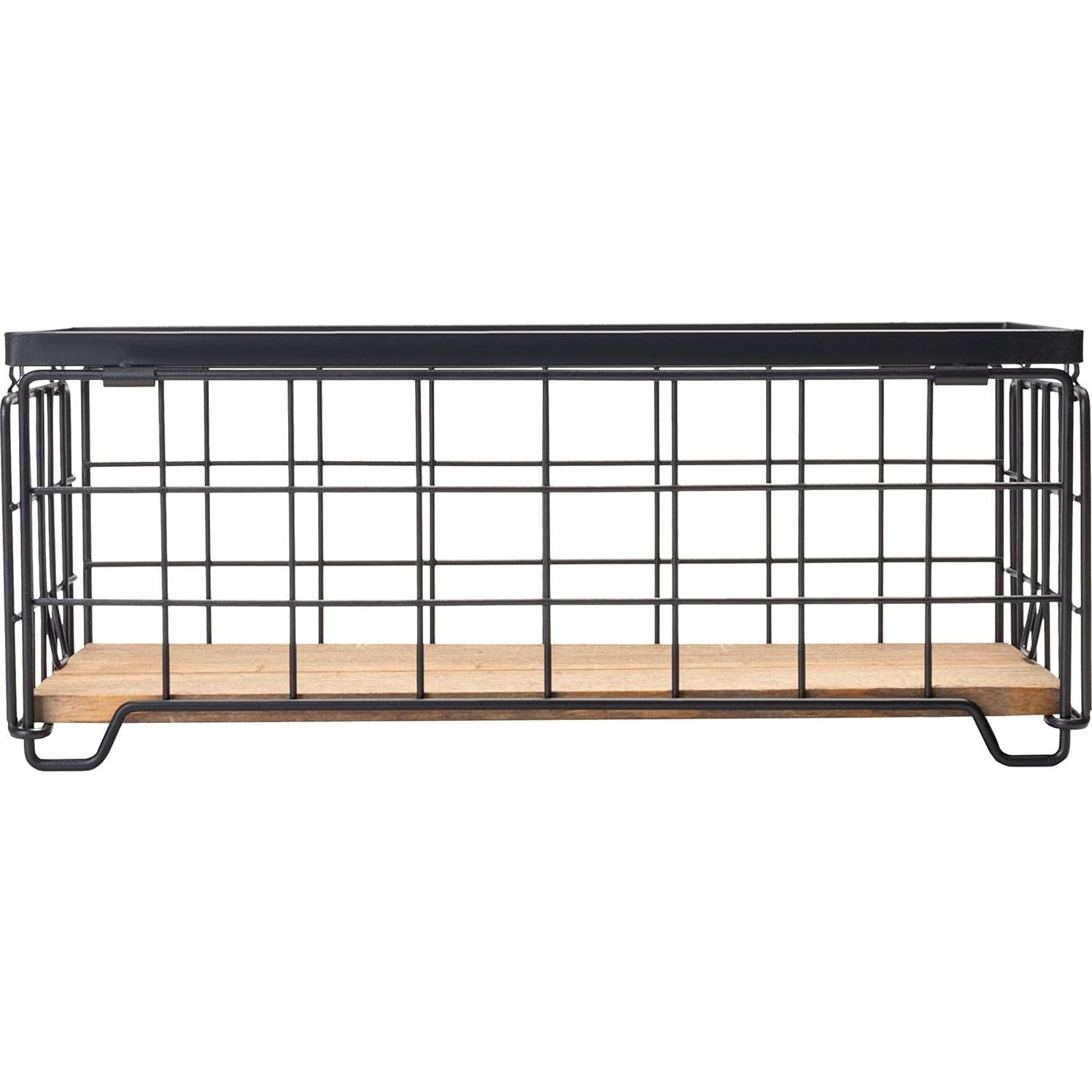 Cesta de Almacenamiento TIEYIPIN de Alambre y Madera - Negro