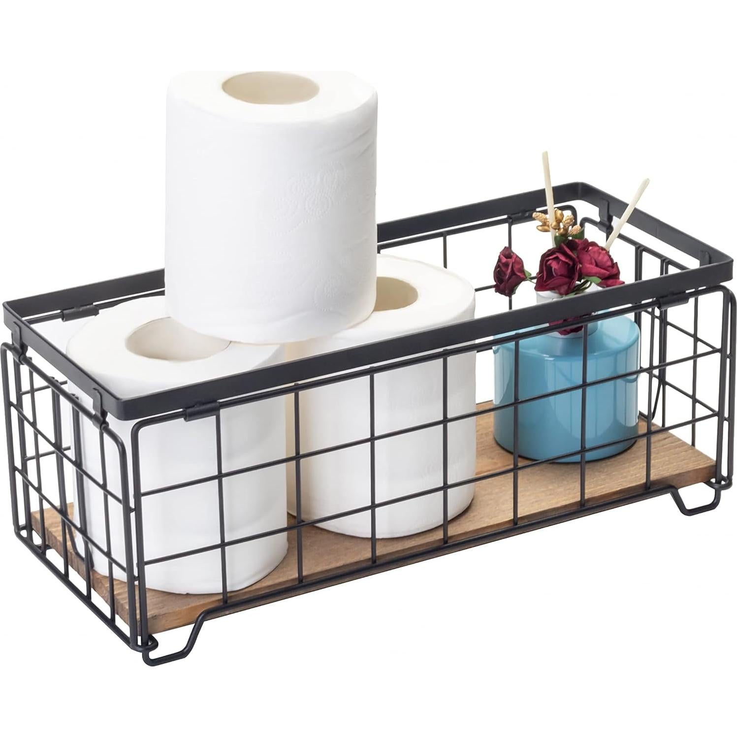 Cesta de Almacenamiento TIEYIPIN de Alambre y Madera - Negro