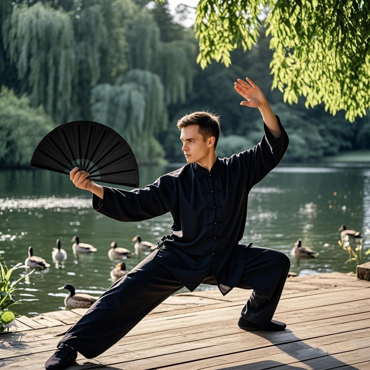 Abanico Plegable Nydotd Grande Negro para Danza y Decoración