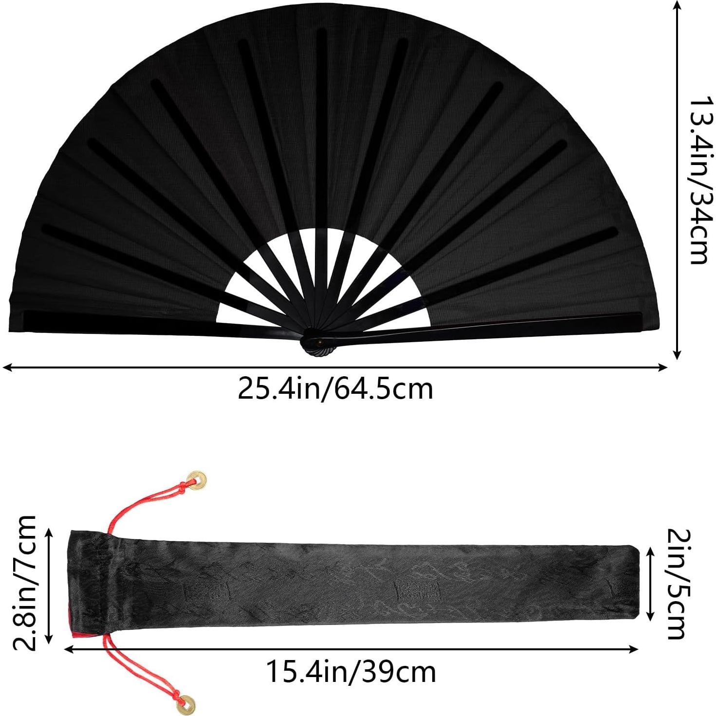 Abanico Plegable Nydotd Grande Negro para Danza y Decoración