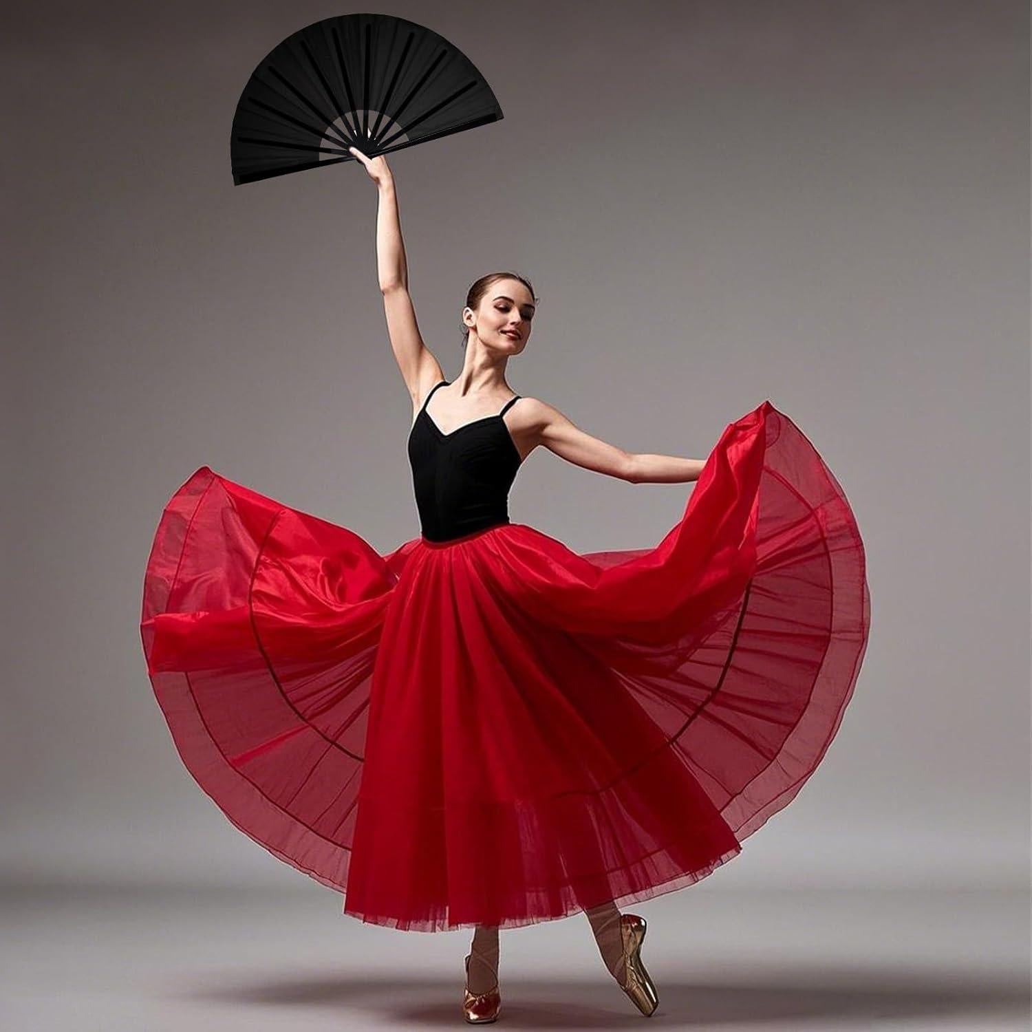 Abanico Plegable Nydotd Grande Negro para Danza y Decoración