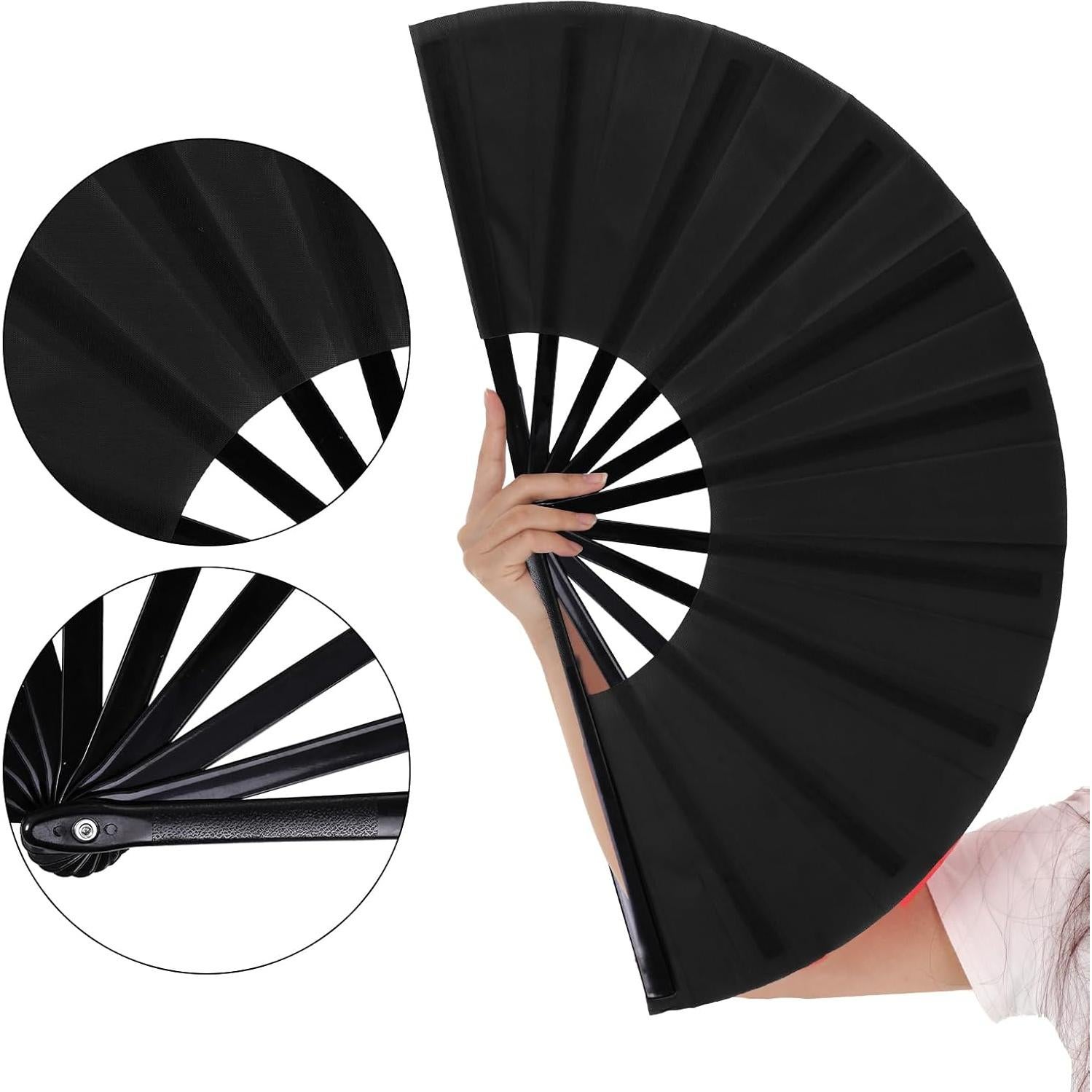 Abanico Plegable Nydotd Grande Negro para Danza y Decoración