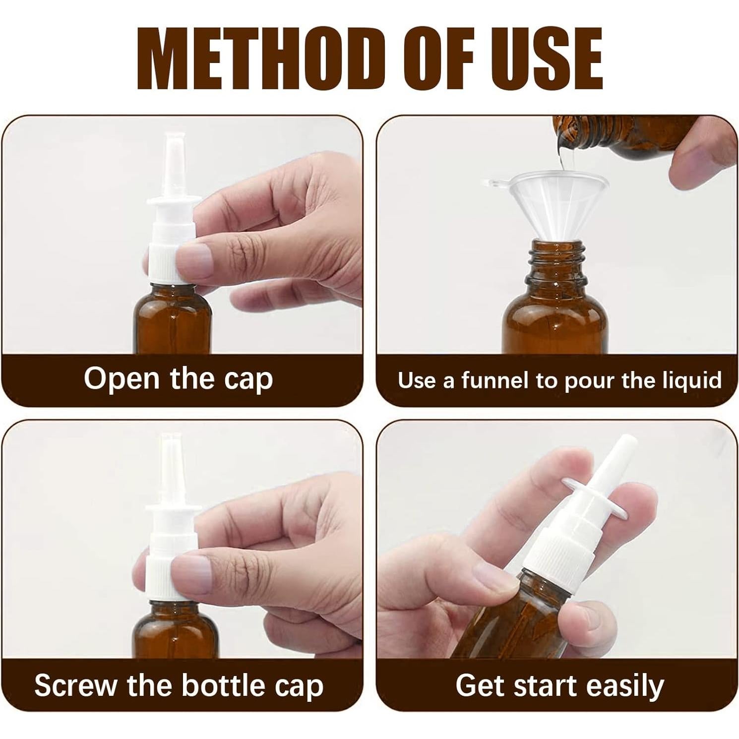 Botellas de Spray Nasal Cupohus 30ml Ámbar Rellenables - 3 Pcs