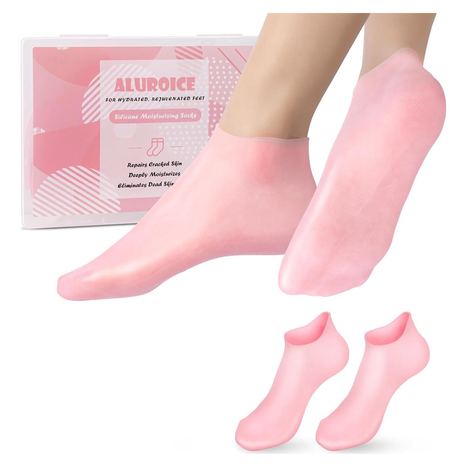 Calcetines Hidratantes de Silicona Aluroice Rosa 1 Par