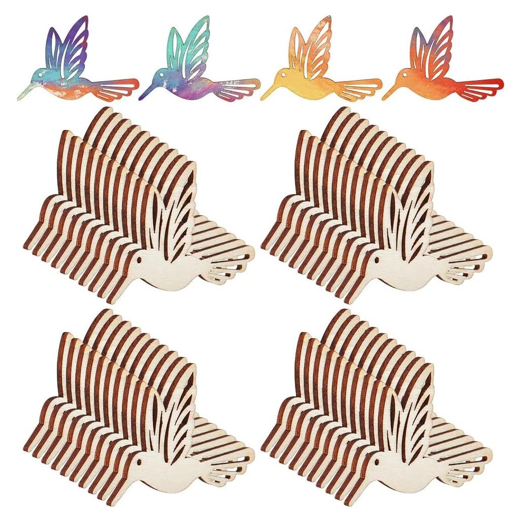50 Encantos de Pájaro de Madera Natural PH PandaHall 5.4x4.3cm