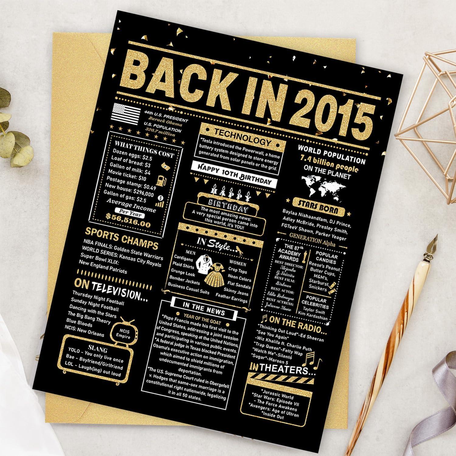 Tarjeta de Cumpleaños 10 años BGTCARDS Oro 25.4x20.3cm