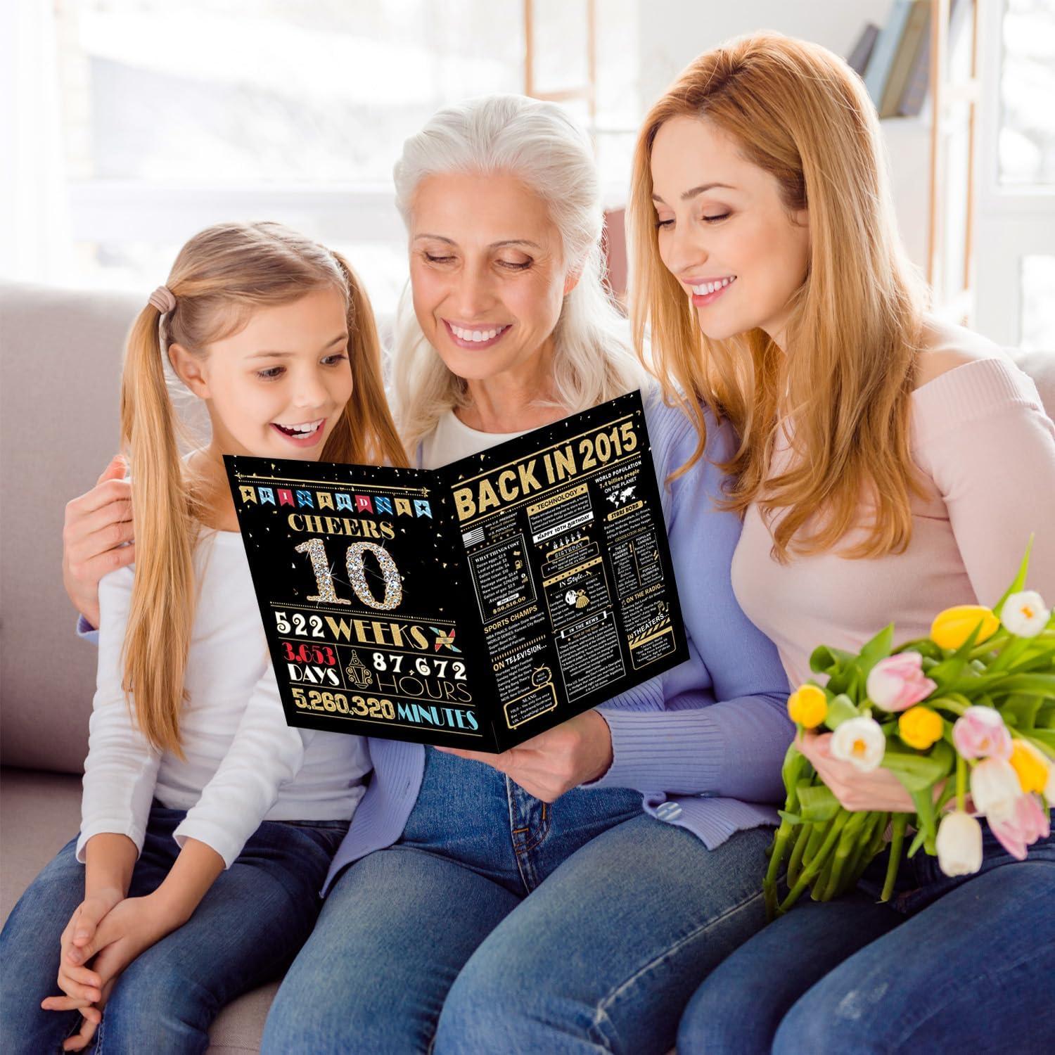 Tarjeta de Cumpleaños 10 años BGTCARDS Oro 25.4x20.3cm