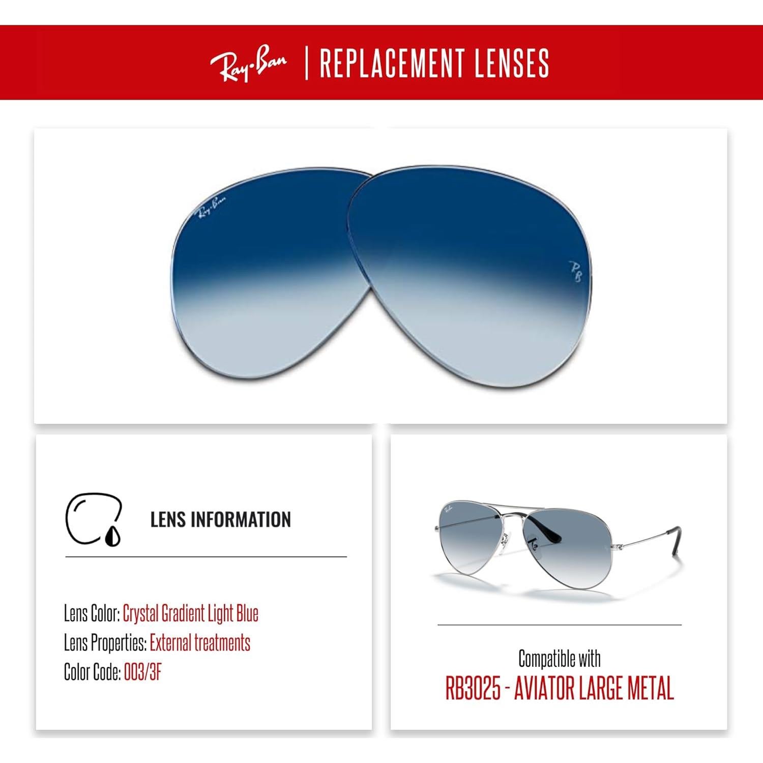 Lentes Ray-Ban Aviator RB3025 Degradado Azul Claro 62mm