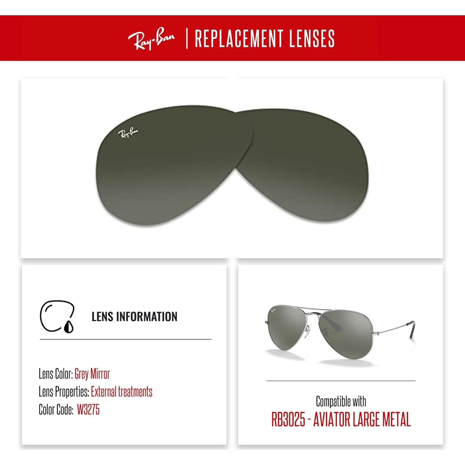 Lentes Ray-Ban RB3025 AVIATOR 58mm Espejo Gris + Kit