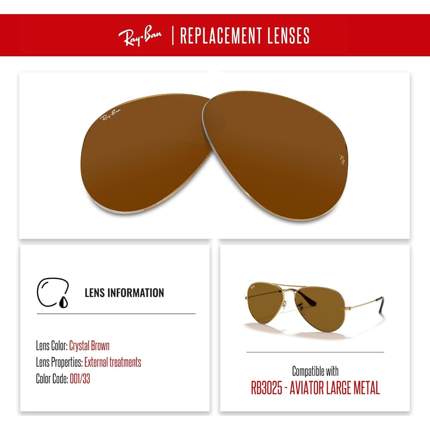 Lentes Ray-Ban Aviator RB3025 62mm Marrón + Kit de Cuidado