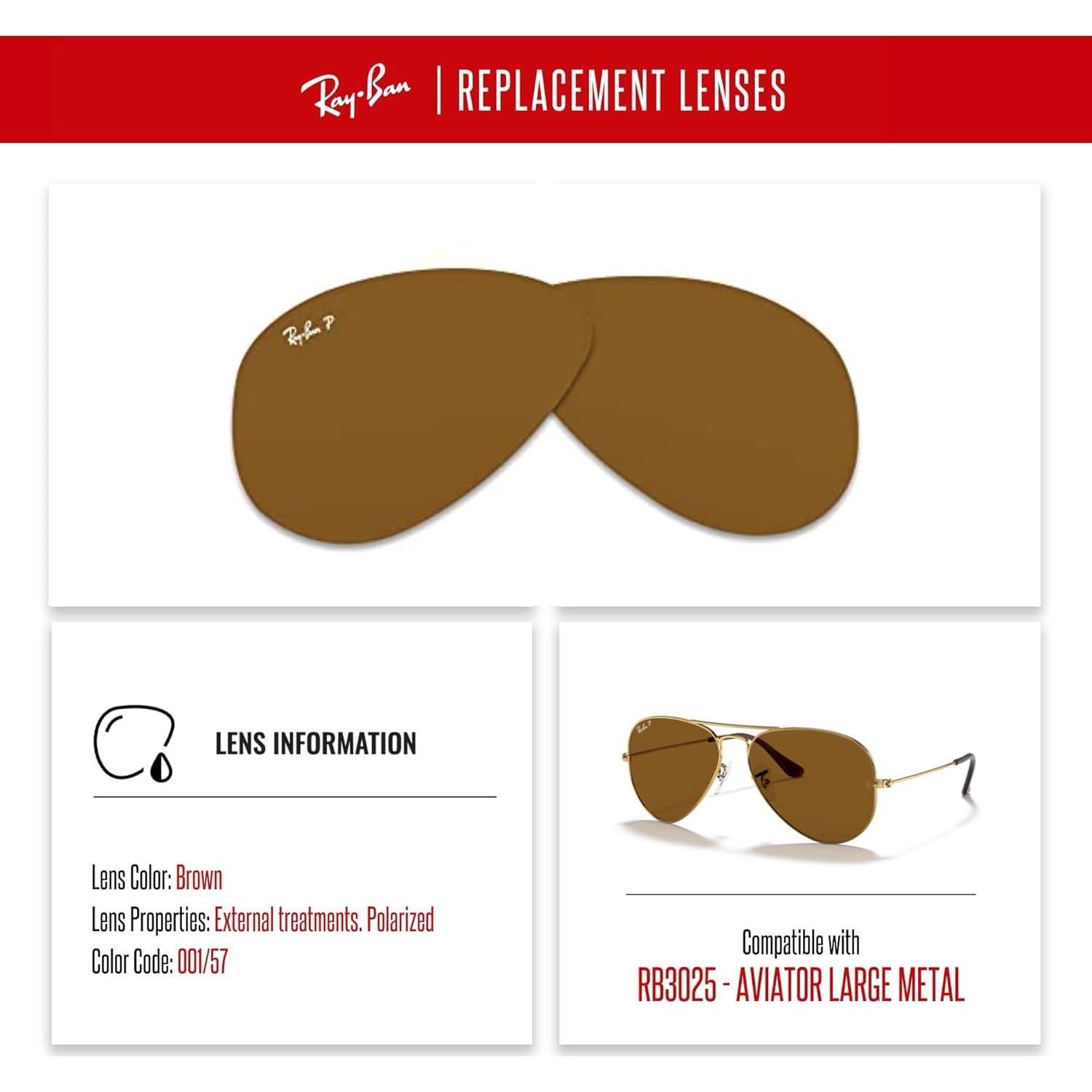 Lentes Ray-Ban Aviator RB3025 62mm Marrón Polarizado + Kit