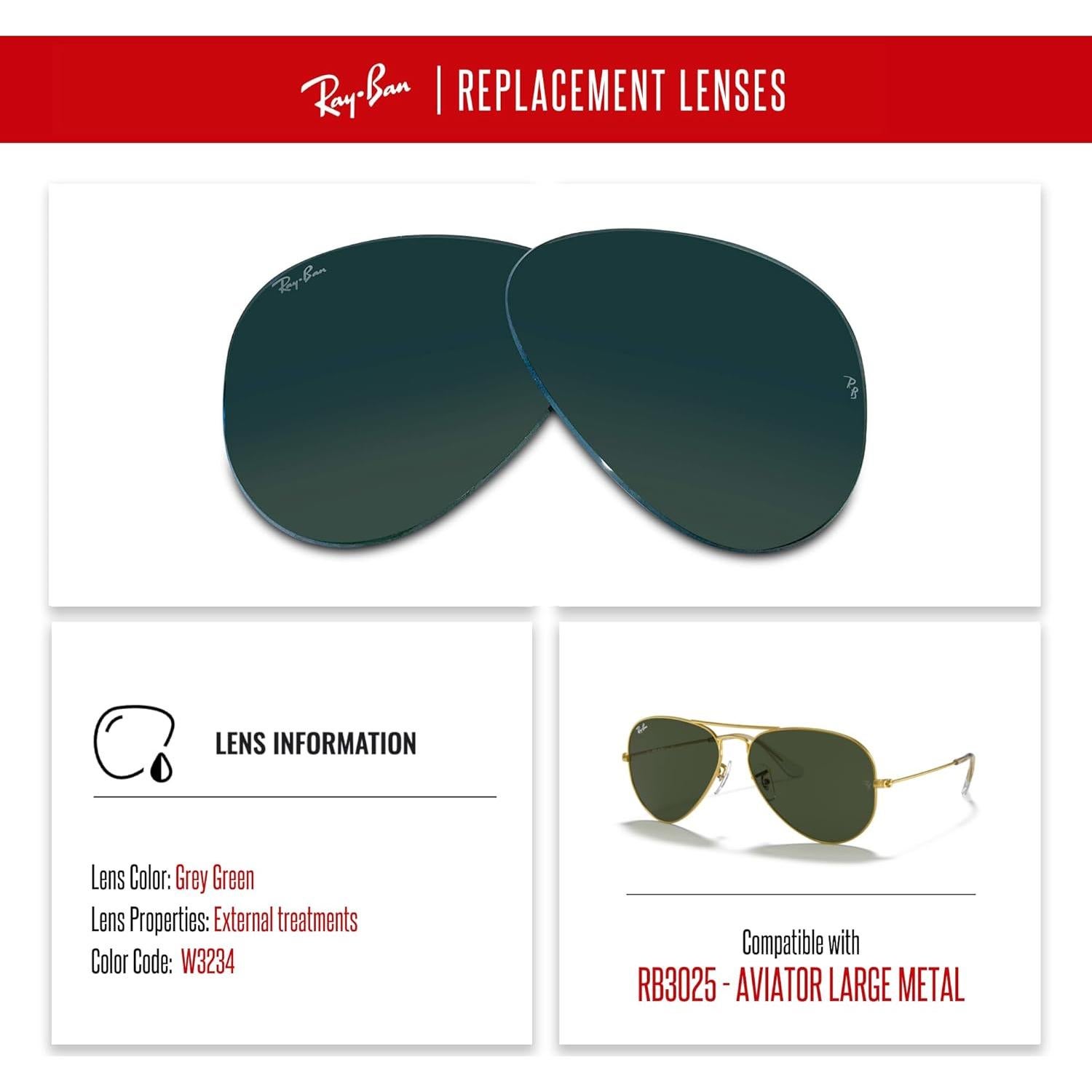 Lentes Ray-Ban RB3025 AVIATOR 55mm Verde Gris + Kit Cuidado