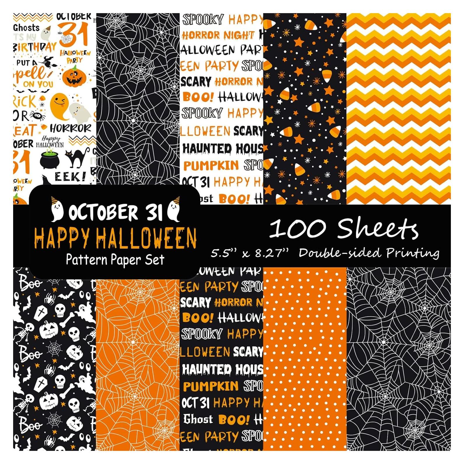 Conjunto de Papel de Patrón Halloween Morcheiong 100 Hojas A5